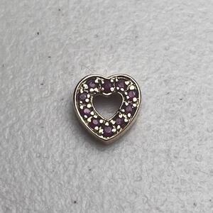 Sterling Silver 925 Heart Charm Ruby Stones Cutout Center Gold Tone Love Gift